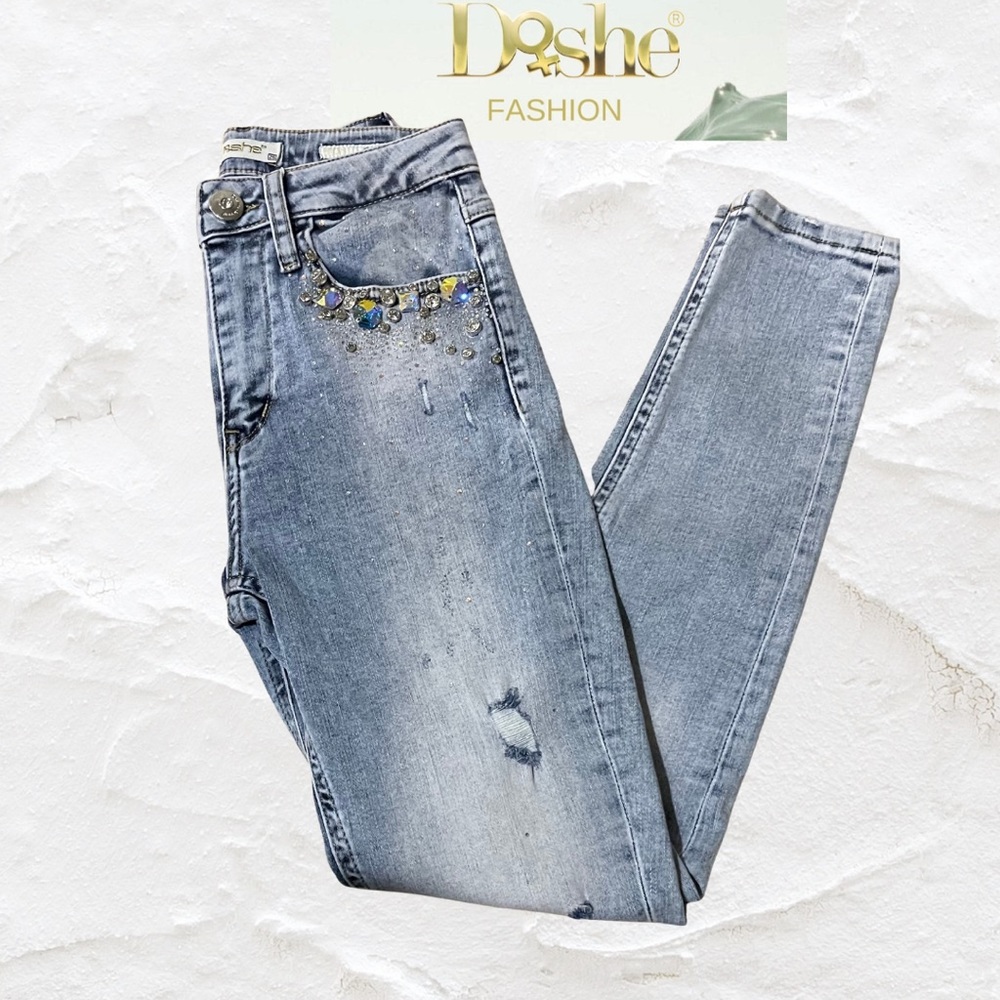 Brand Dishe Jeans high waist light blue with crystals